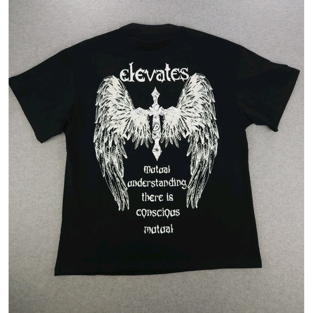 Elevates Black‎ T-Shirt Size Medium Large Graphic Print Glow Angel Wings